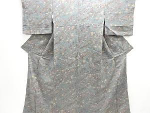 縮緬地　草花模様小紋着物